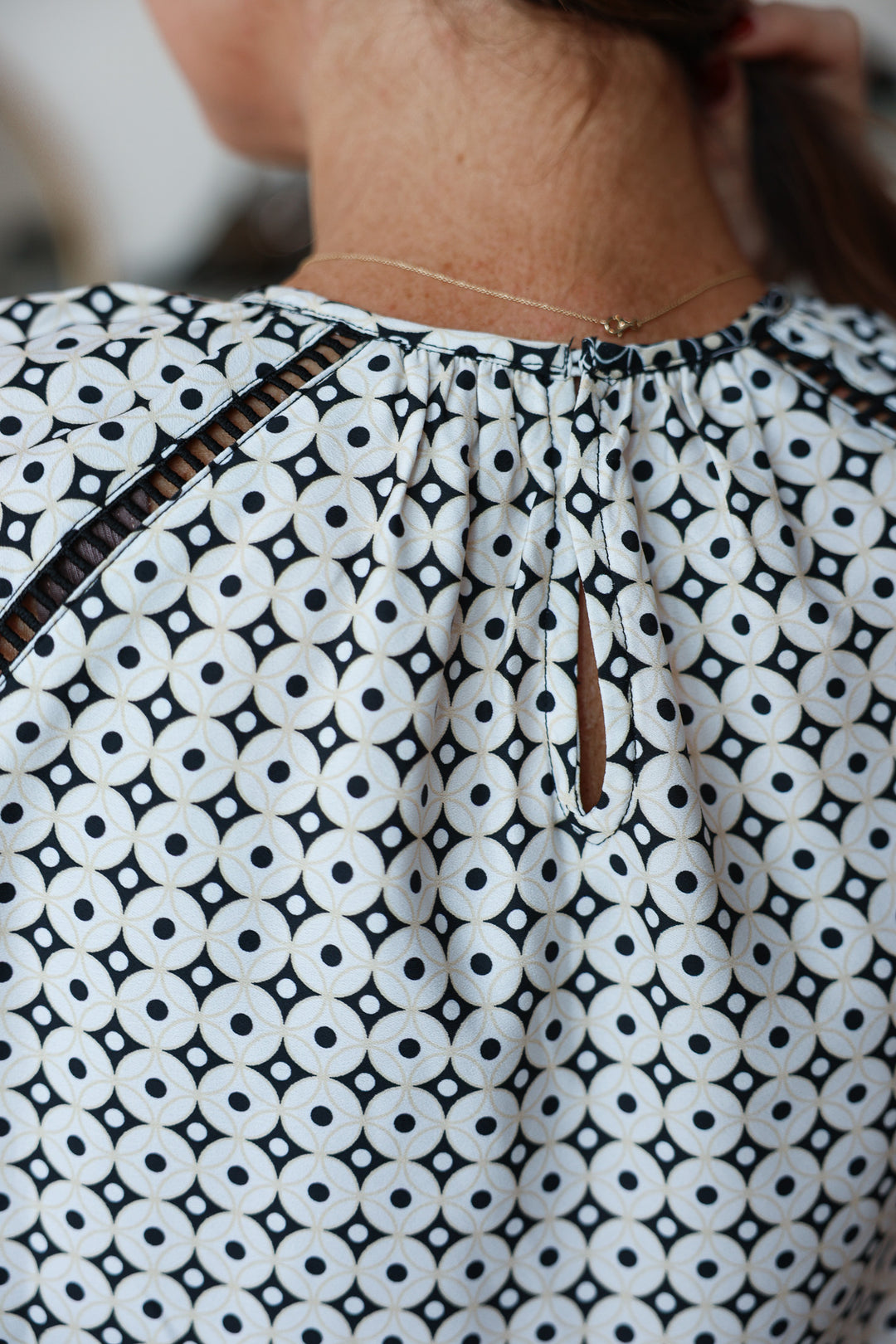 Geometric Mixed Print Blouse - Cream/Black