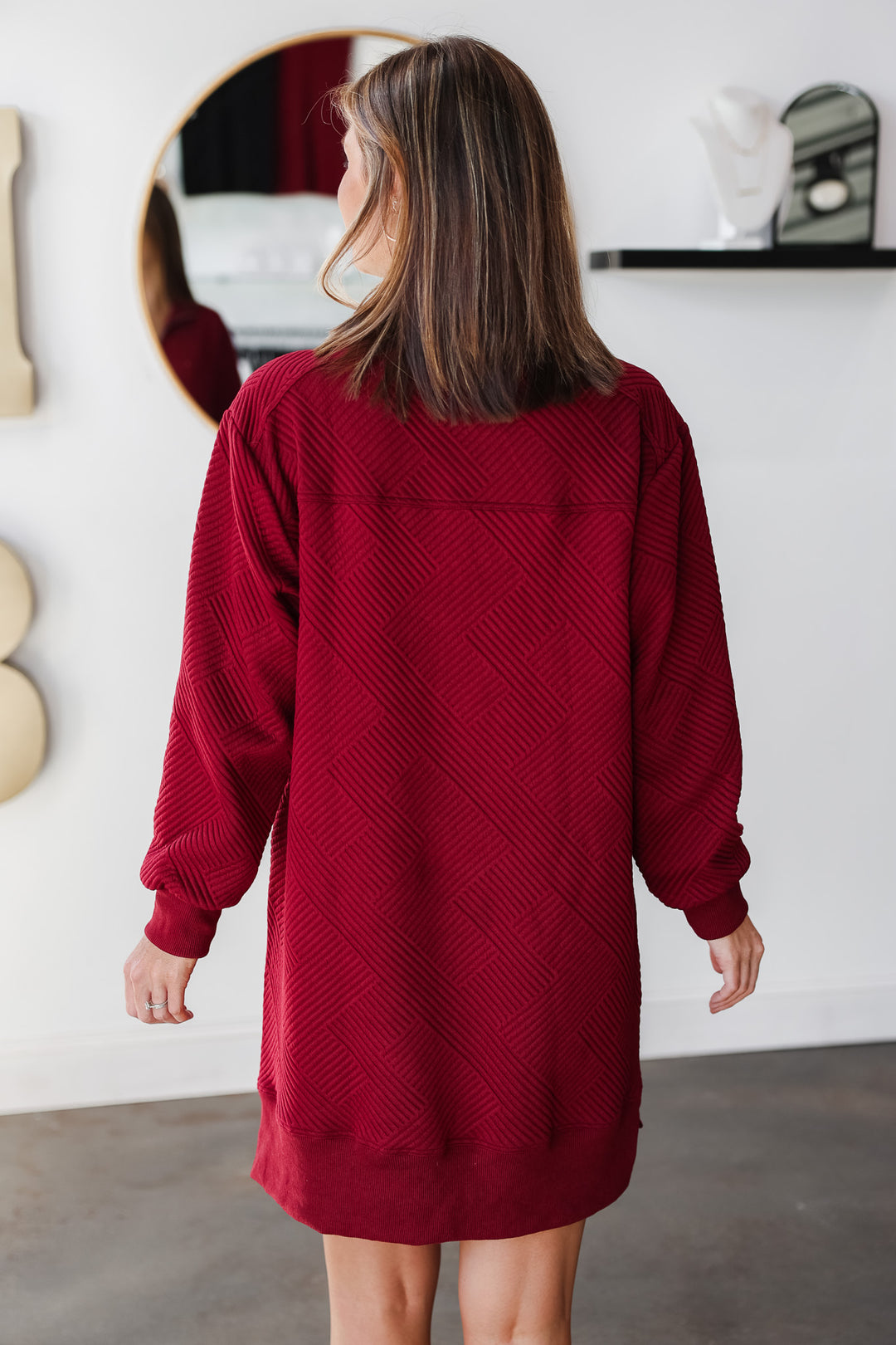 Textured Quarter Zip Dress - Crimson