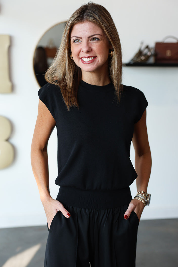 Crew Neck Knit Top - Black
