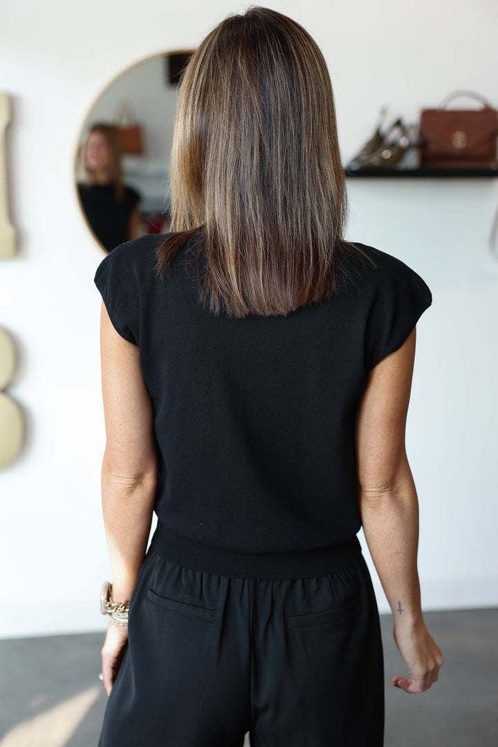 Crew Neck Knit Top - Black