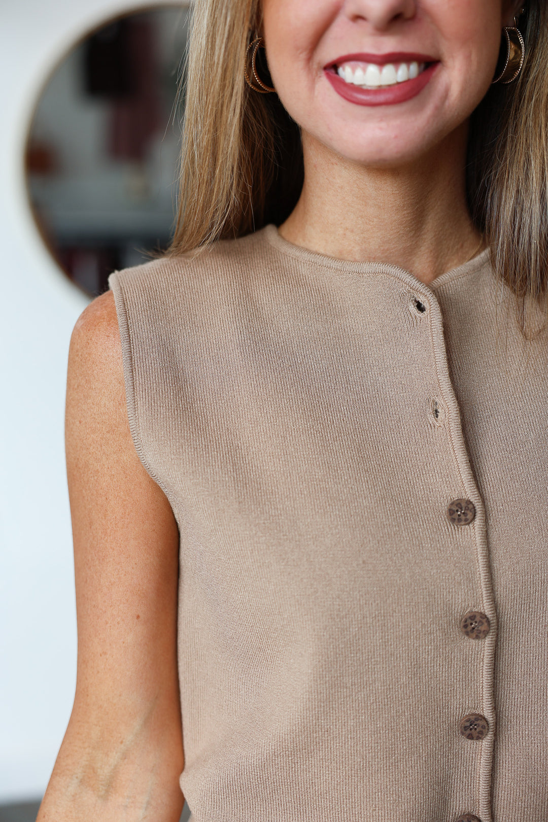 Button Front Knit Top - Mocha