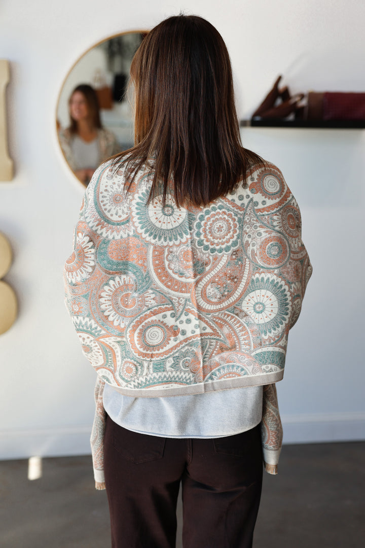 Paisley Print Fringed Shawl / Wrap Scarf