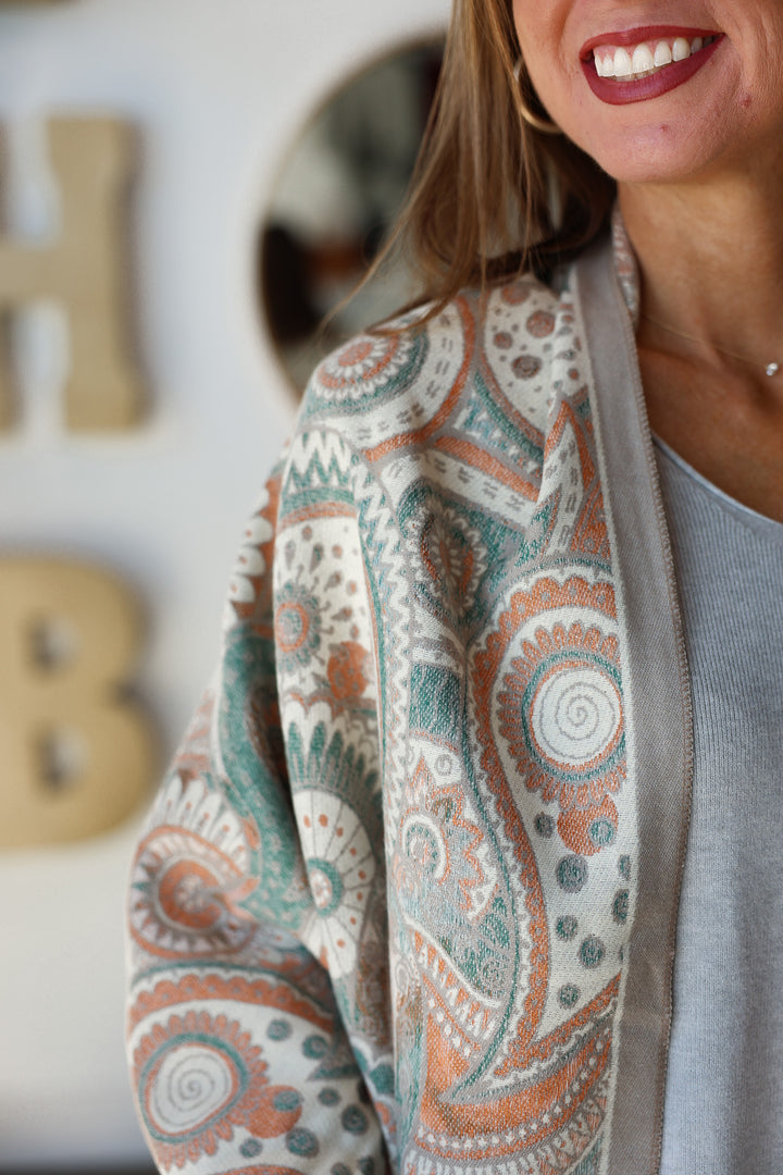 Paisley Print Fringed Shawl / Wrap Scarf