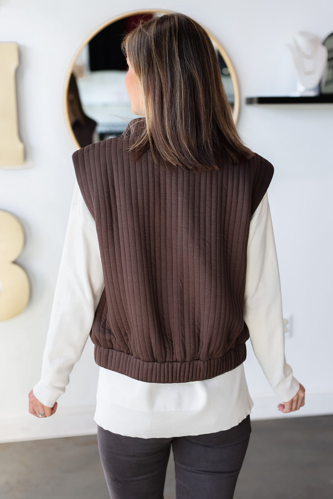 Textured Stripe Vest - Brown