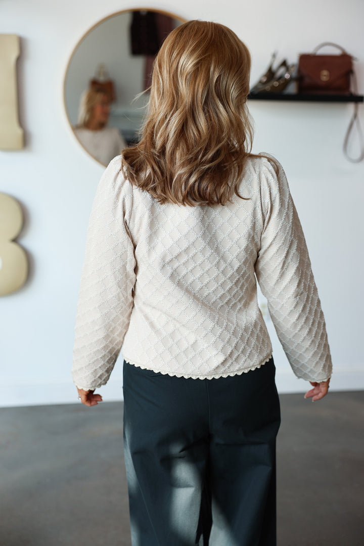 Textured Button Front Jacket - Cream/Ivory