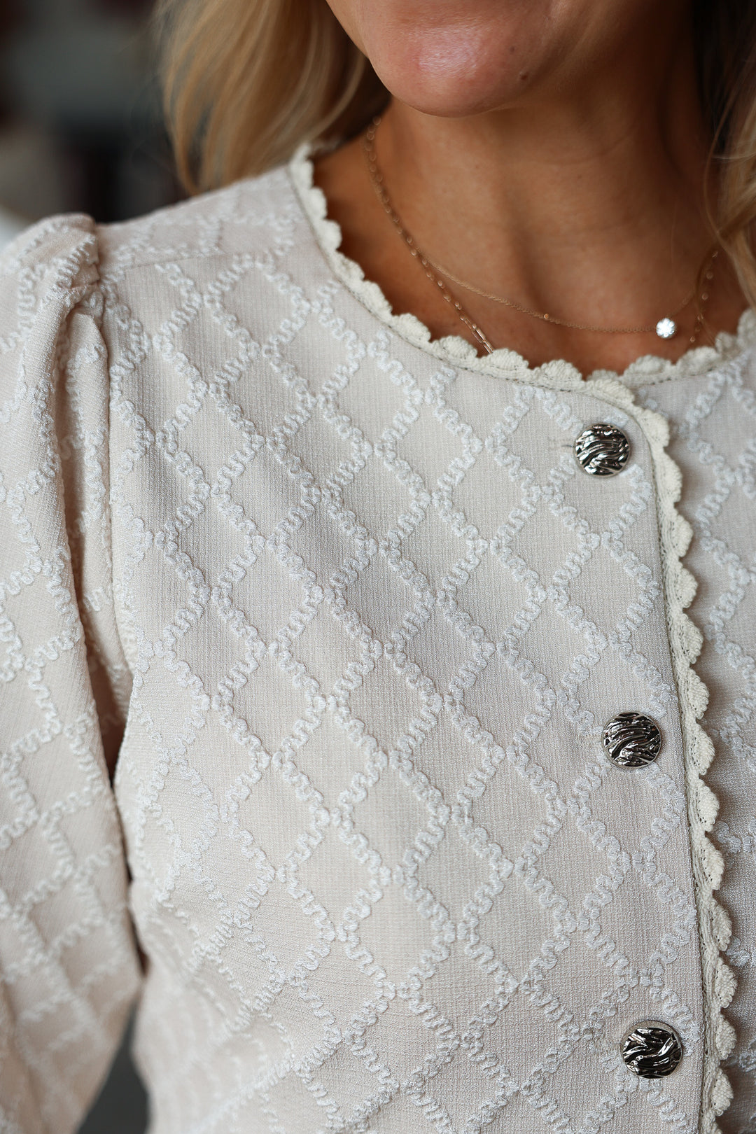 Textured Button Front Jacket - Cream/Ivory