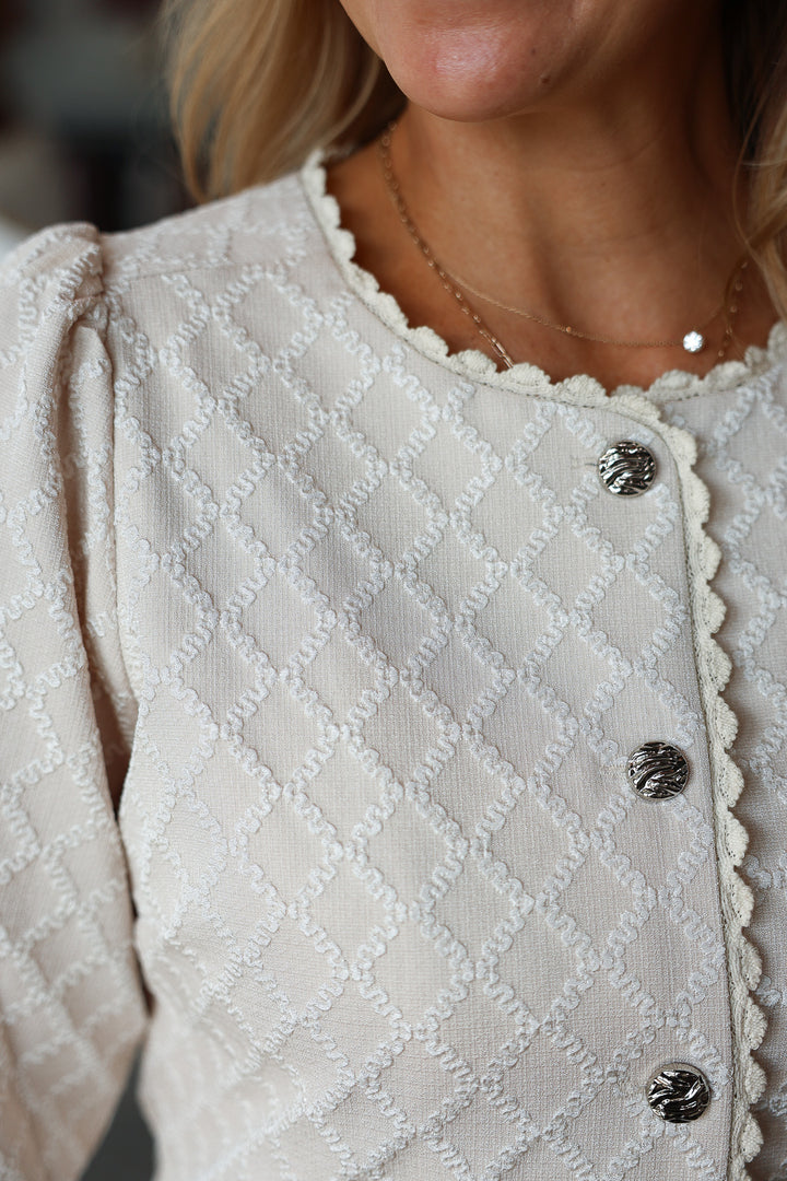 Textured Button Front Jacket - Cream/Ivory