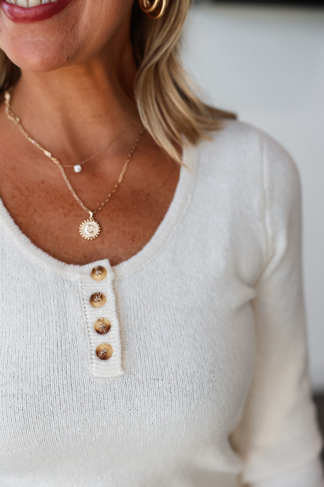 Button Front Sweater - Cream