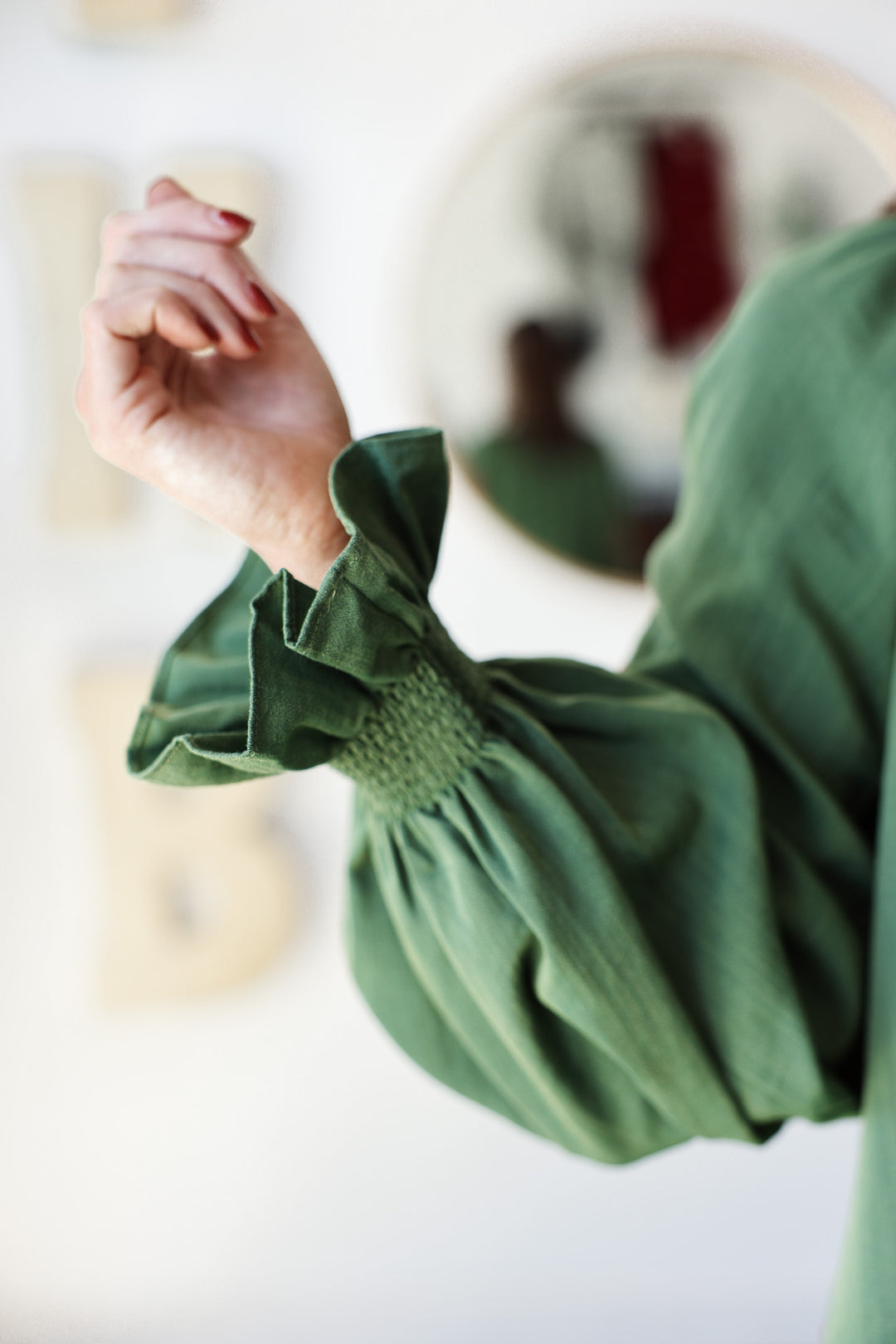 Embroidered Sleeve Top - Olive