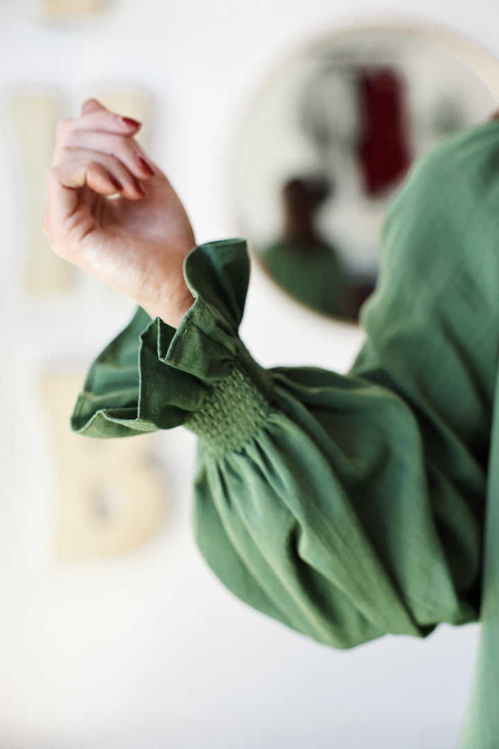 Embroidered Sleeve Top - Olive