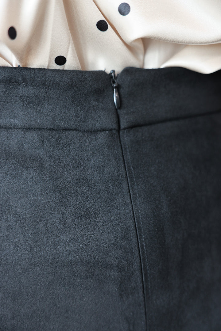 Belted Suede Midi Skirt - Black