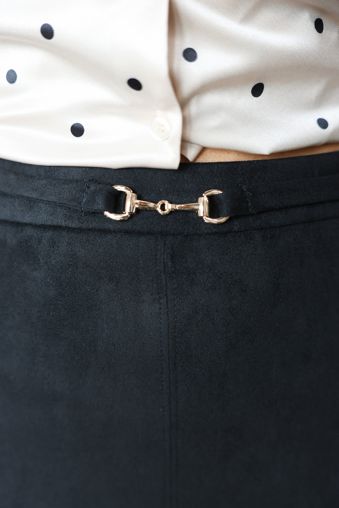 Belted Suede Midi Skirt - Black