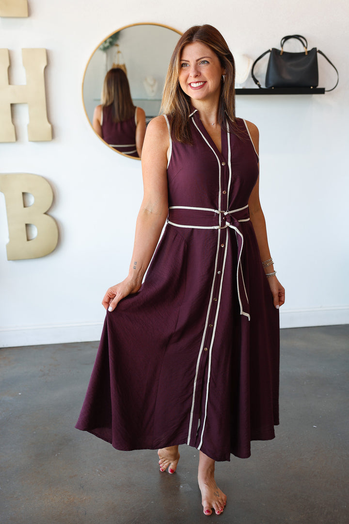 Belted Midi Dress - Brown