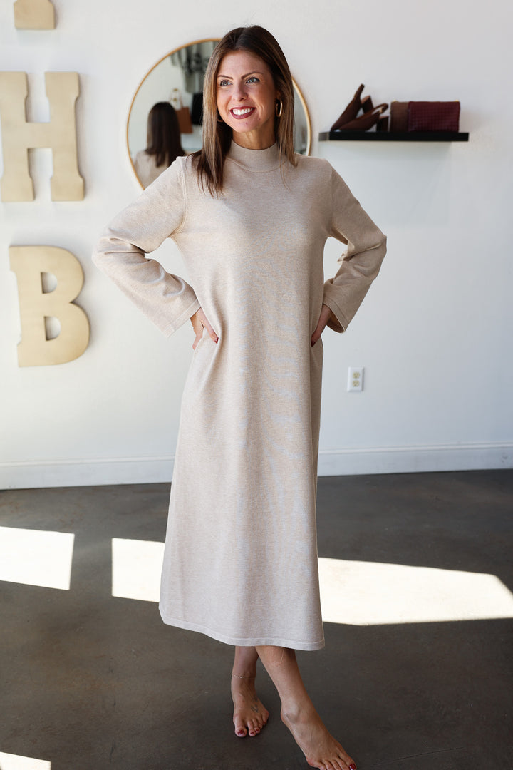 Mock Neck Knit Maxi Dress - Oatmeal