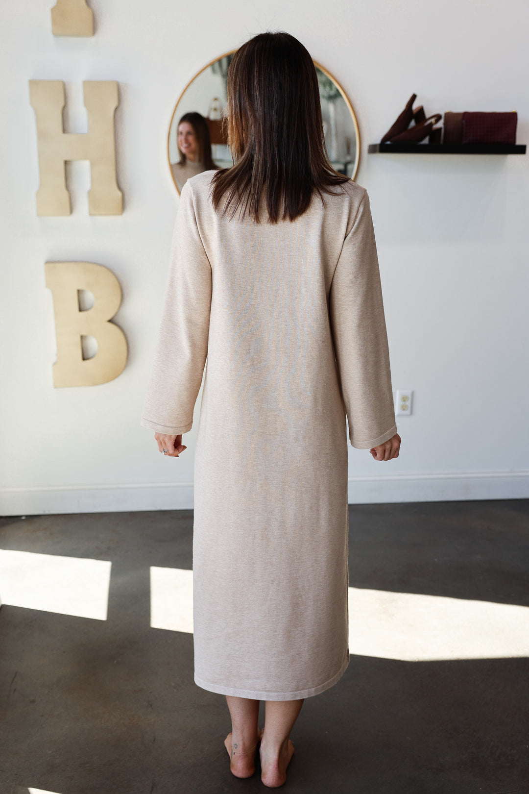 Mock Neck Knit Maxi Dress - Oatmeal