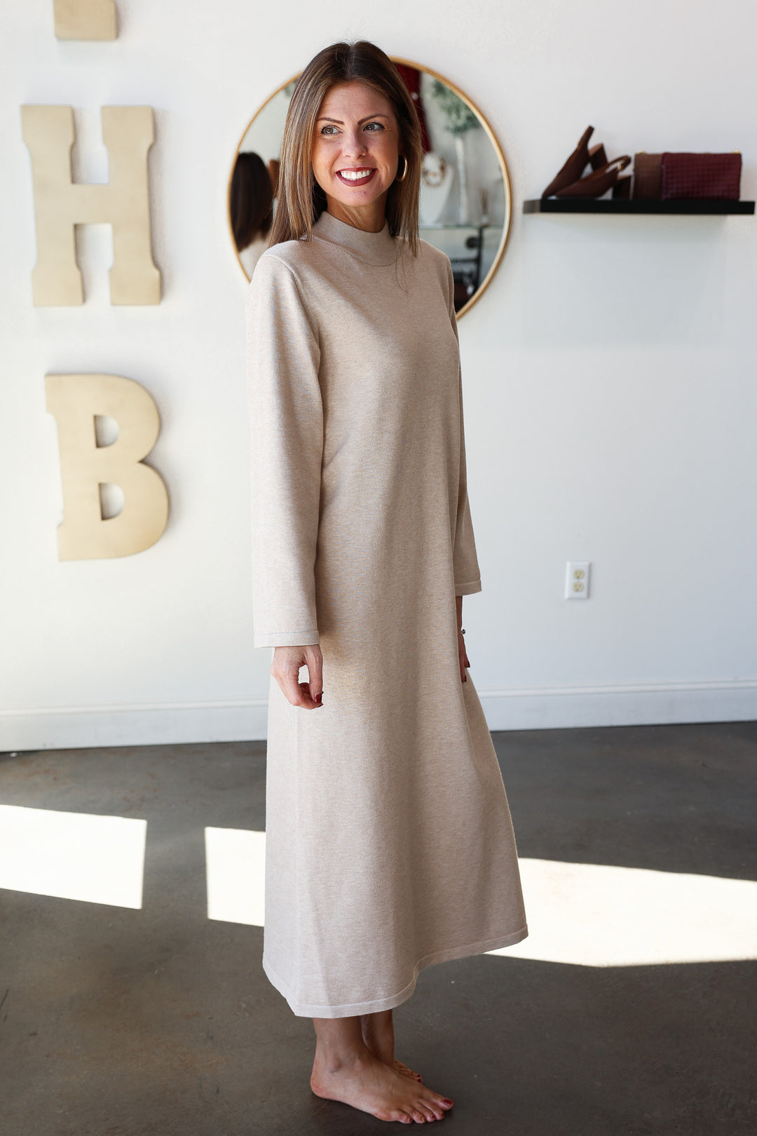 Mock Neck Knit Maxi Dress - Oatmeal