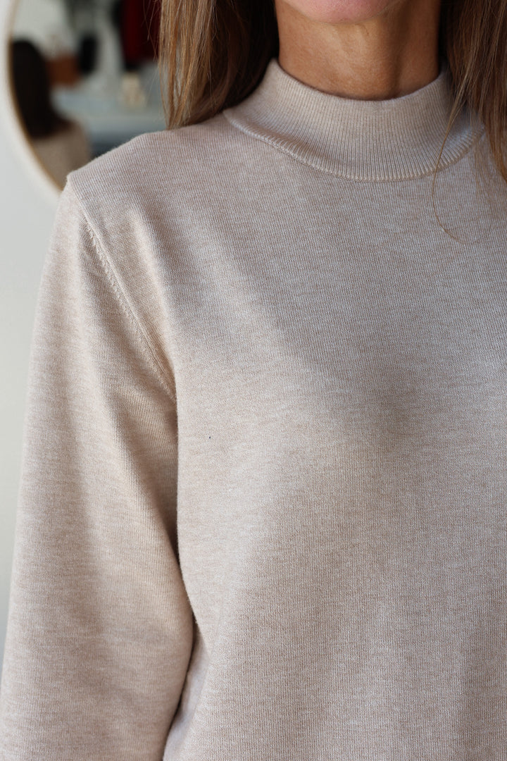 Mock Neck Knit Maxi Dress - Oatmeal
