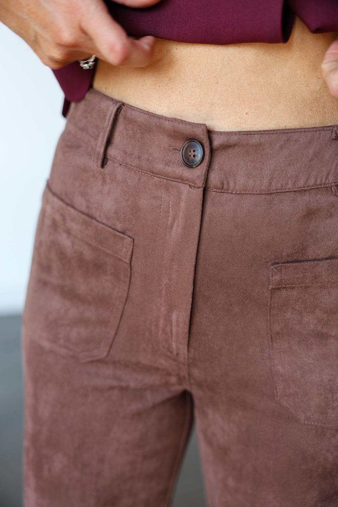 Faux Suede Wide Leg Pants - Brown