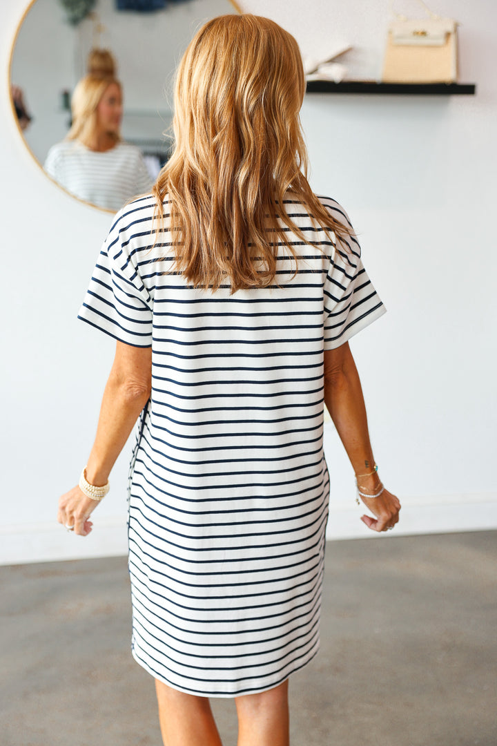 Striped Tee Dress - Navy