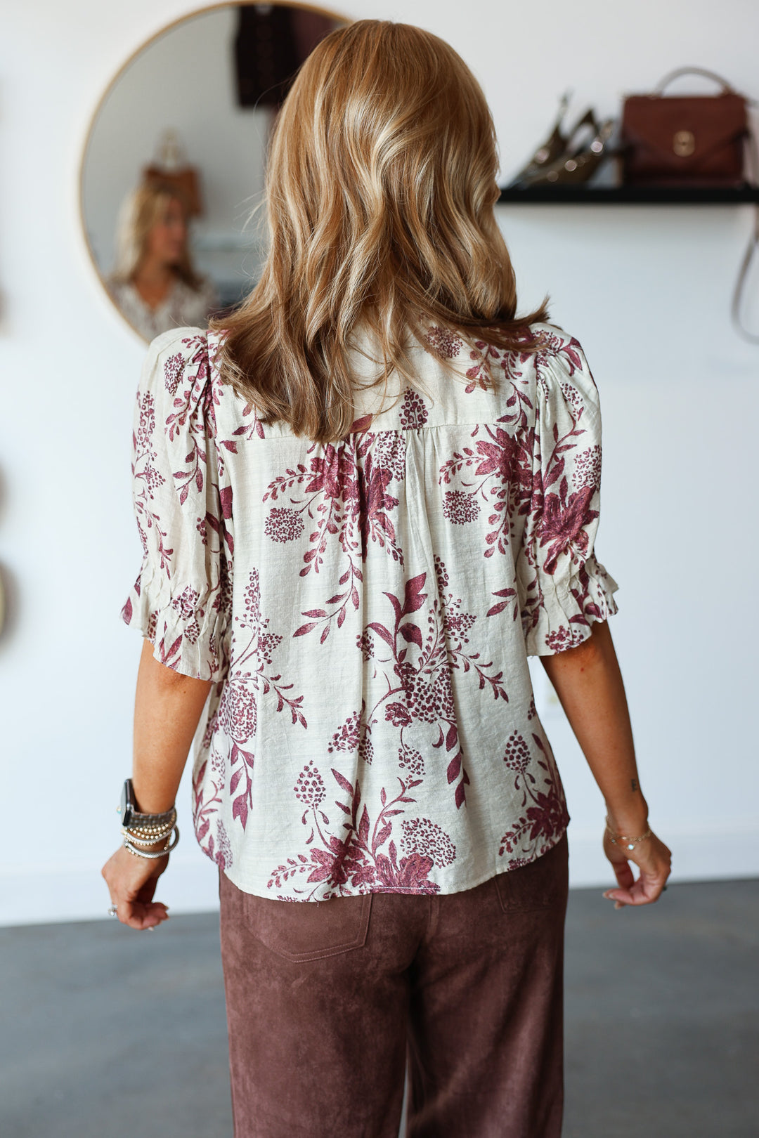 Pleated Front Top - Burgundy
