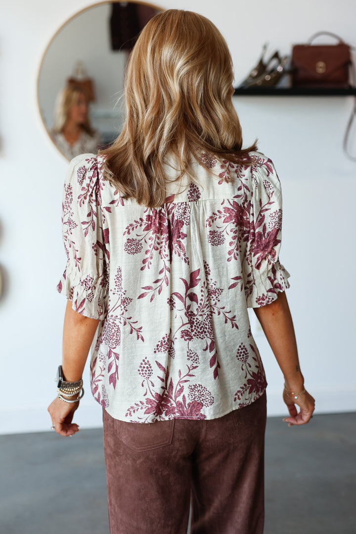 Pleated Front Top - Burgundy