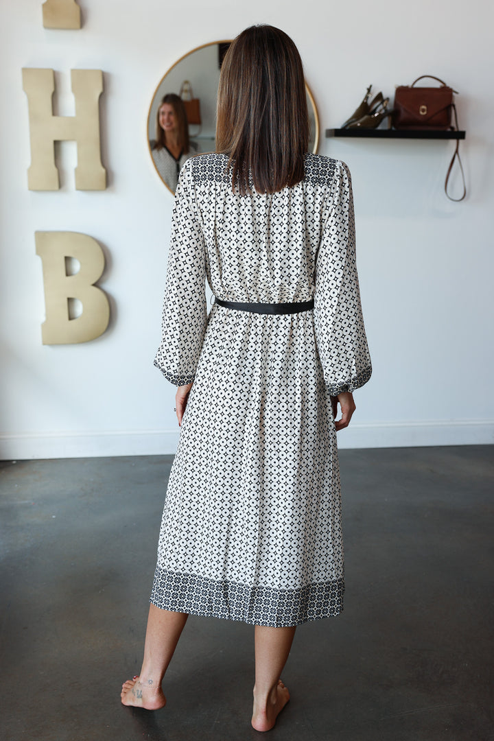 Button Front Geometric Dress - Cream/Black