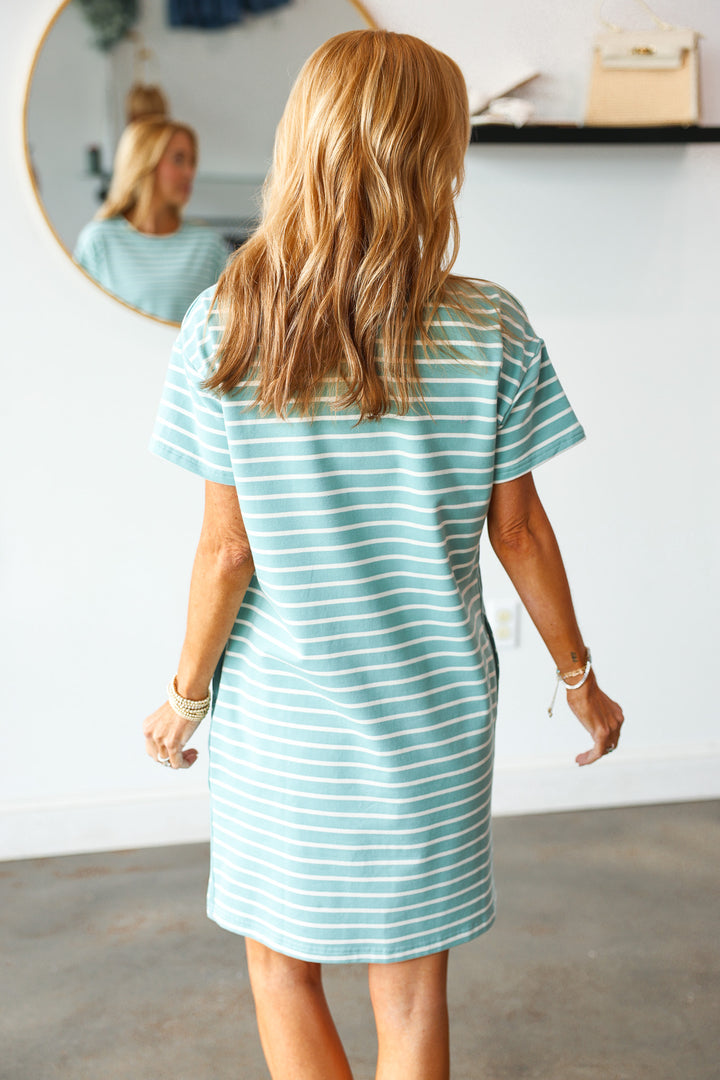 Striped Tee Dress - Sage