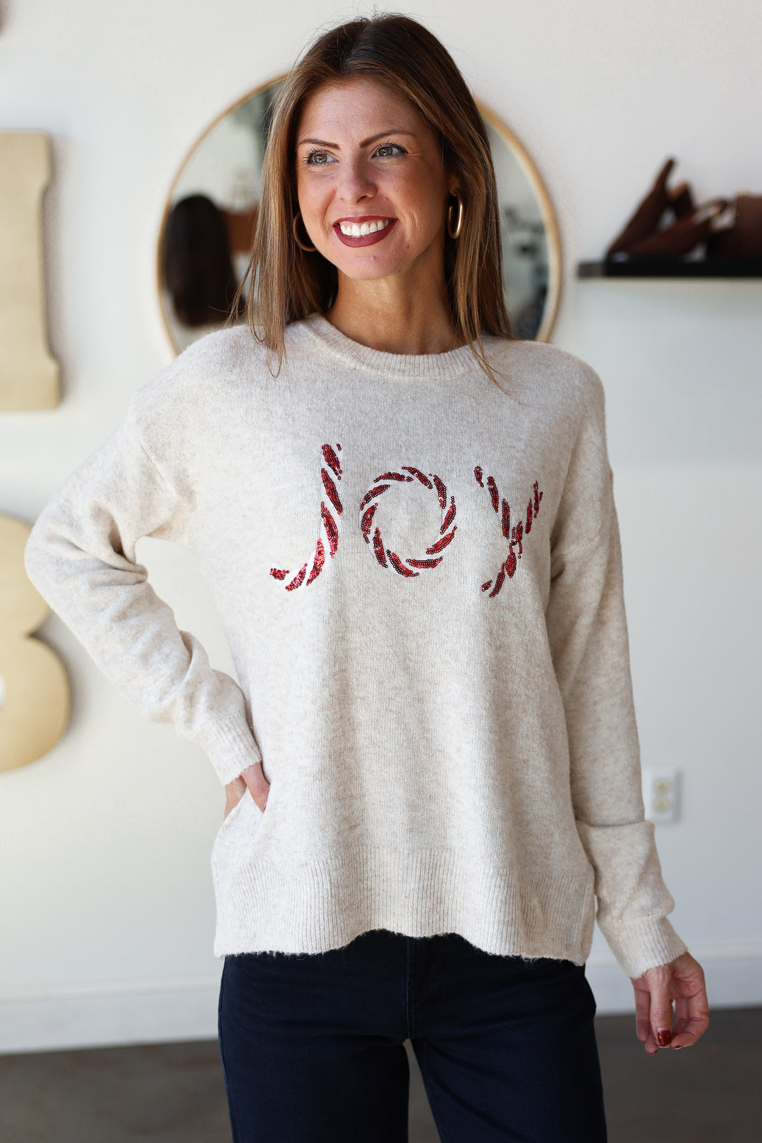 JOY Sequin Sweater - Oatmeal