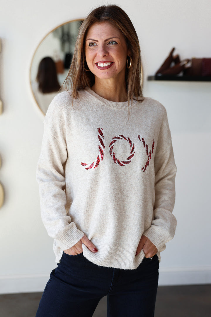 JOY Sequin Sweater - Oatmeal
