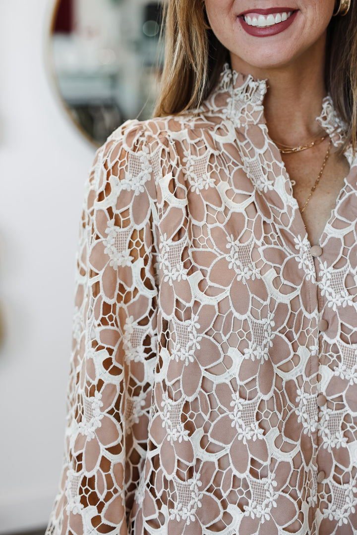 Eyelet Lace Top - Taupe