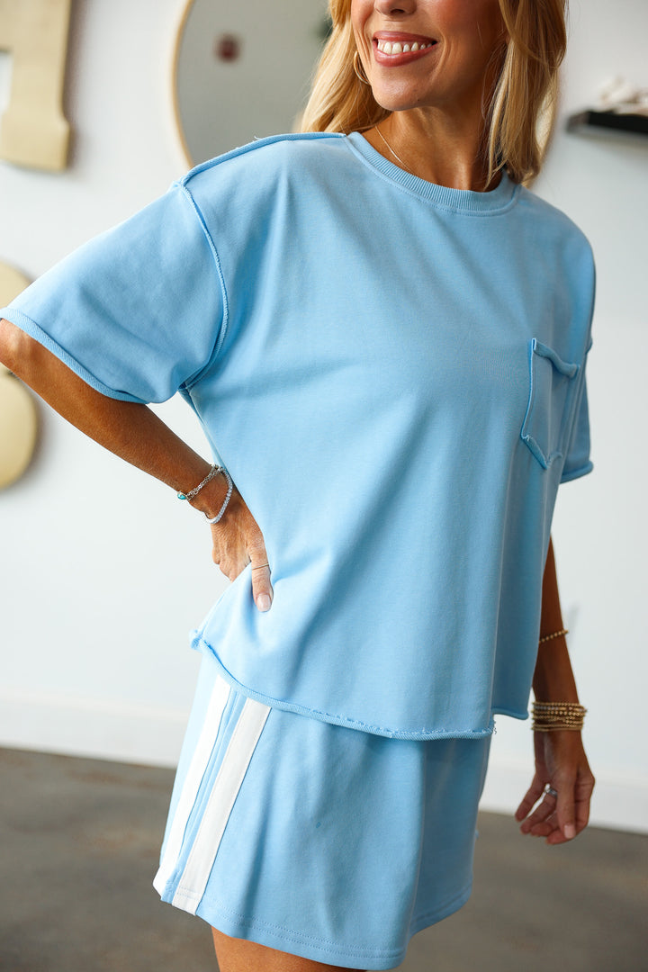 Side Stripe Skort - Sky