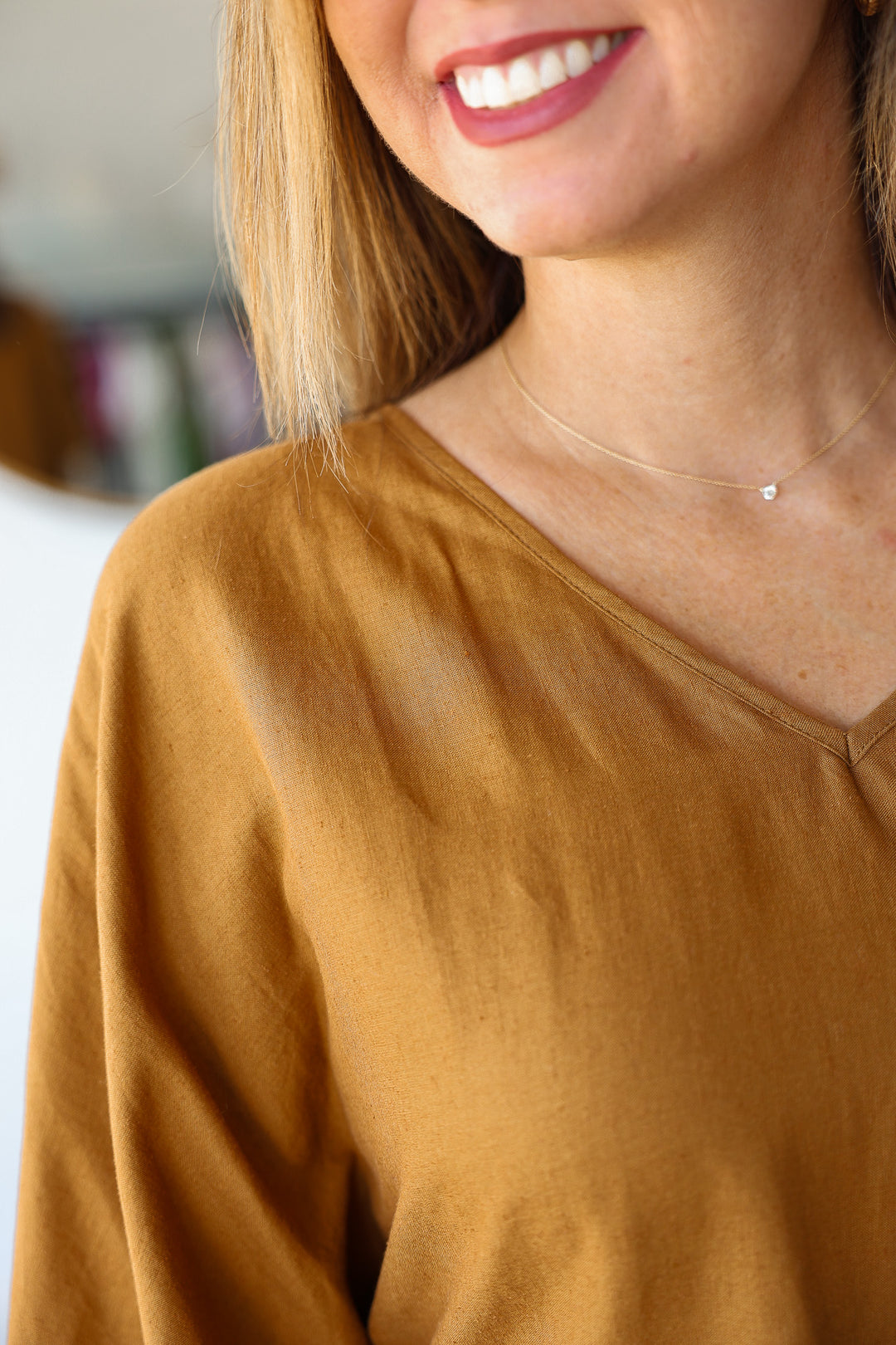 Relaxed V Neck Top - Camel
