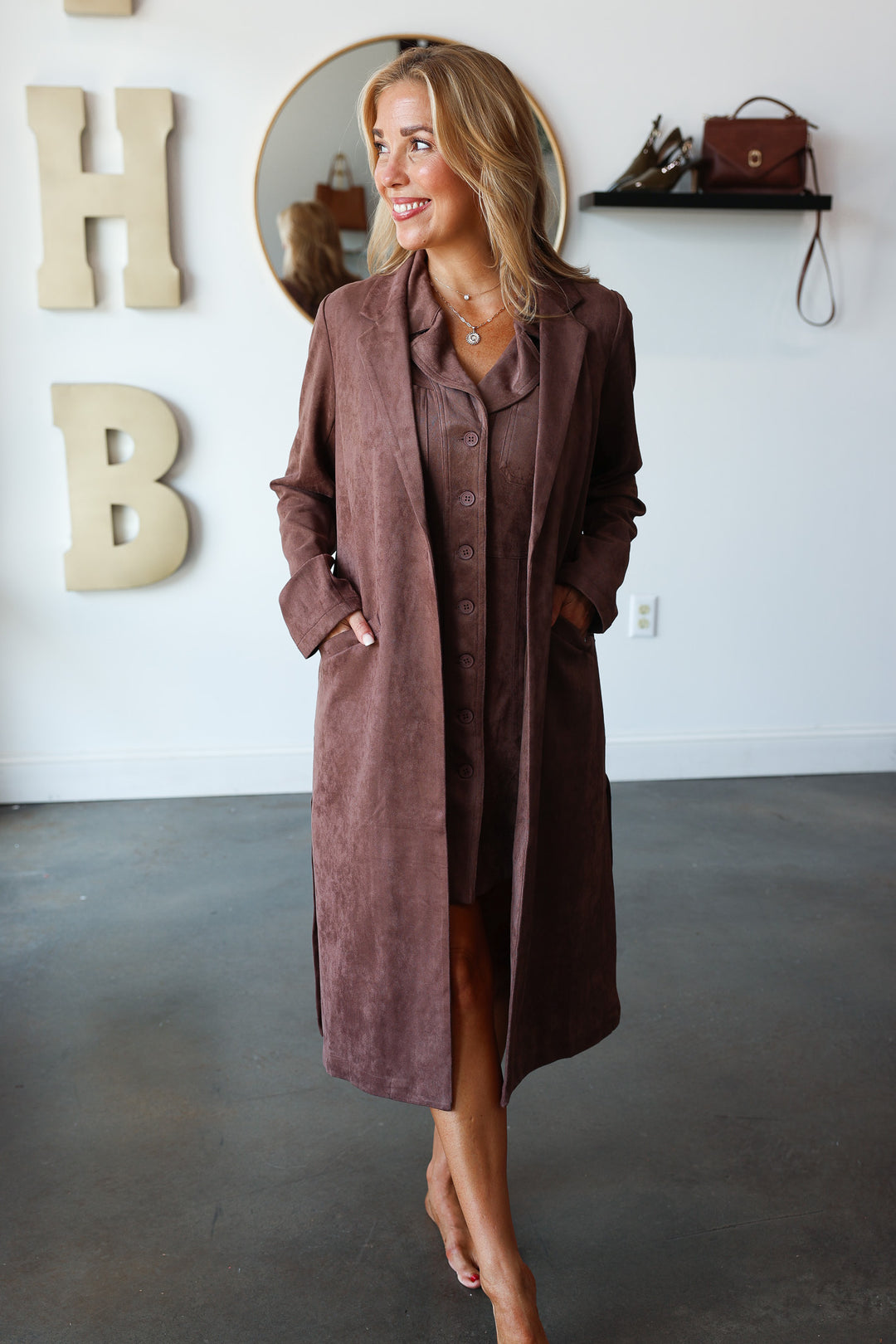 Faux Suede Duster - Brown