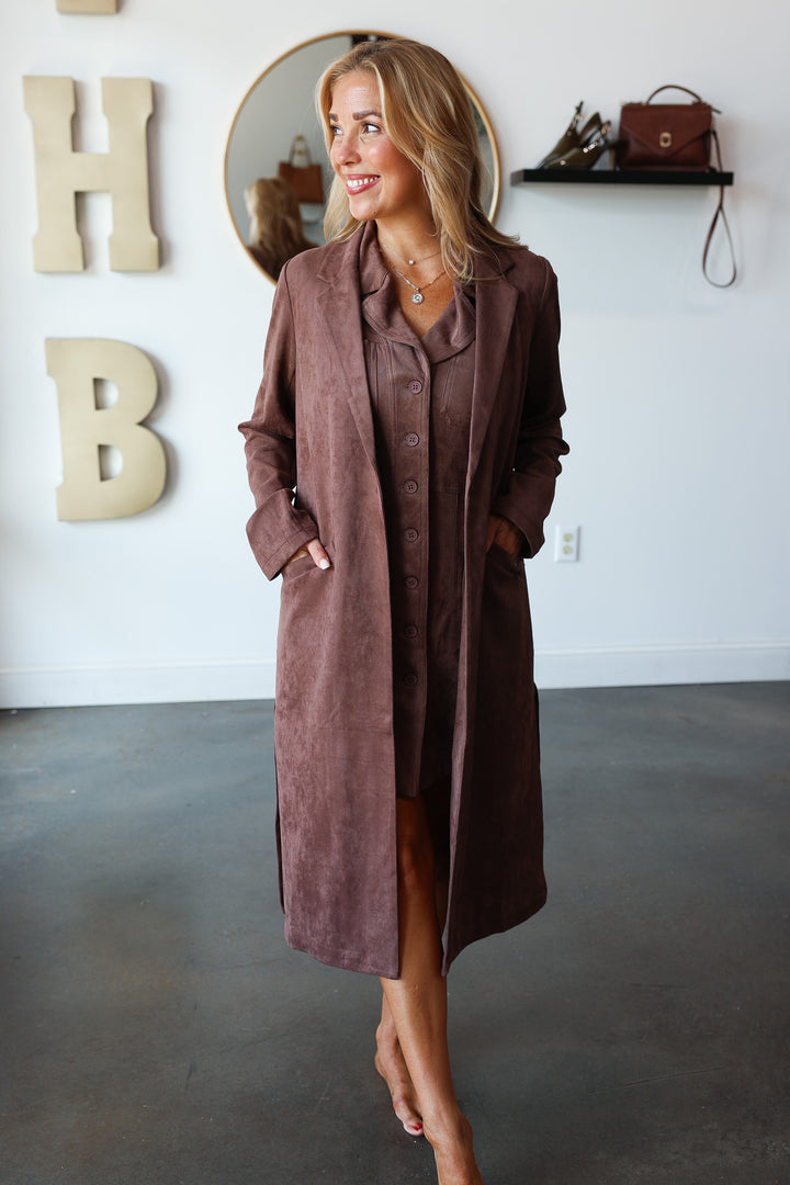 Faux Suede Duster - Brown