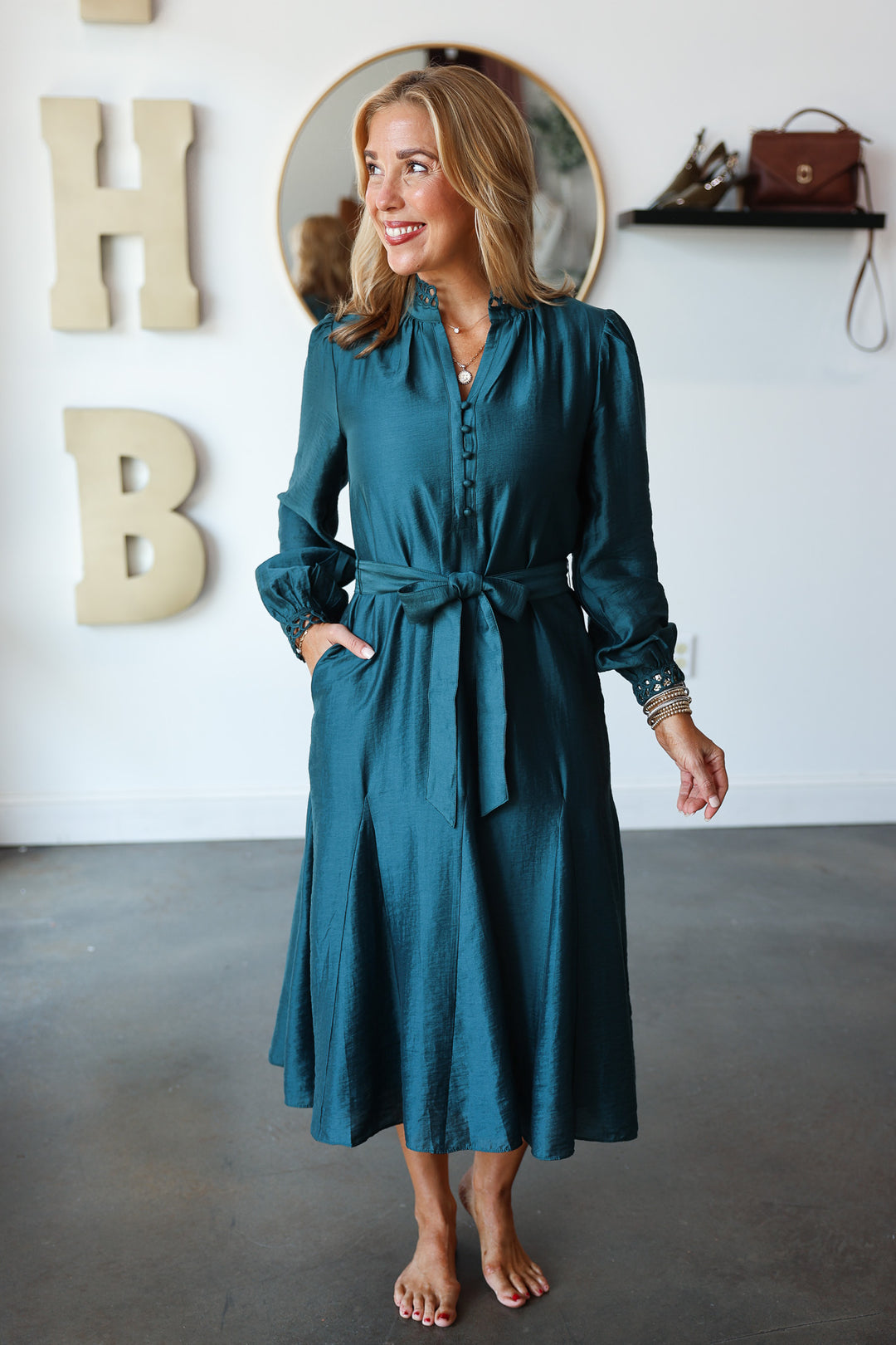 Embroidered Detail Dress - Dark Teal
