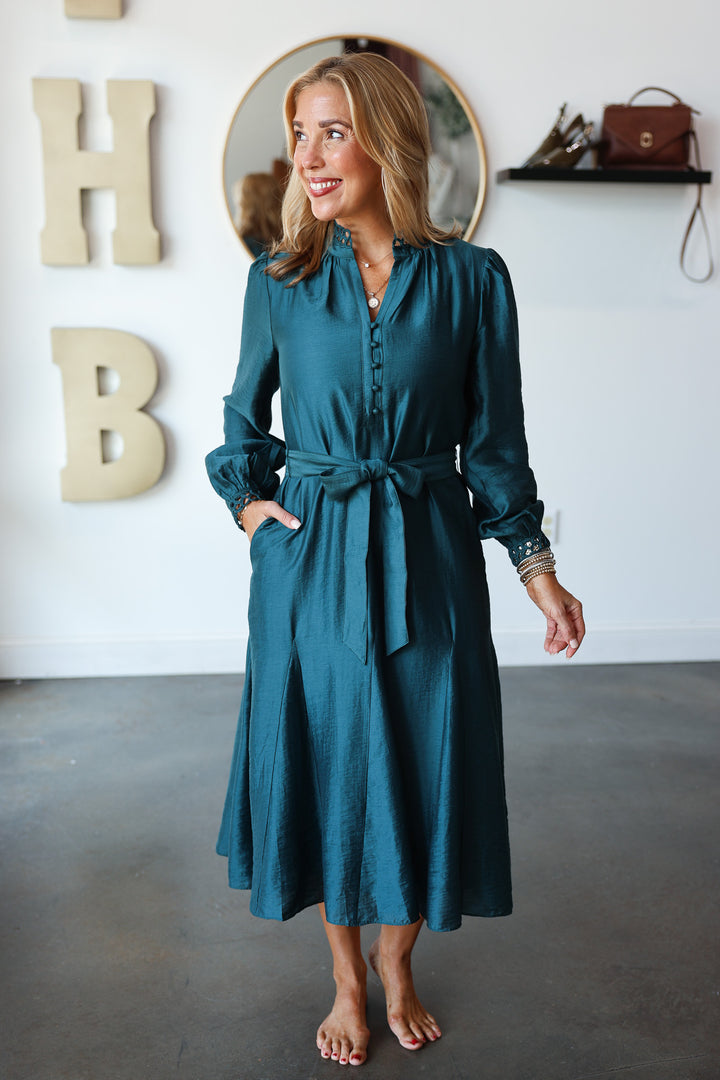 Embroidered Detail Dress - Dark Teal