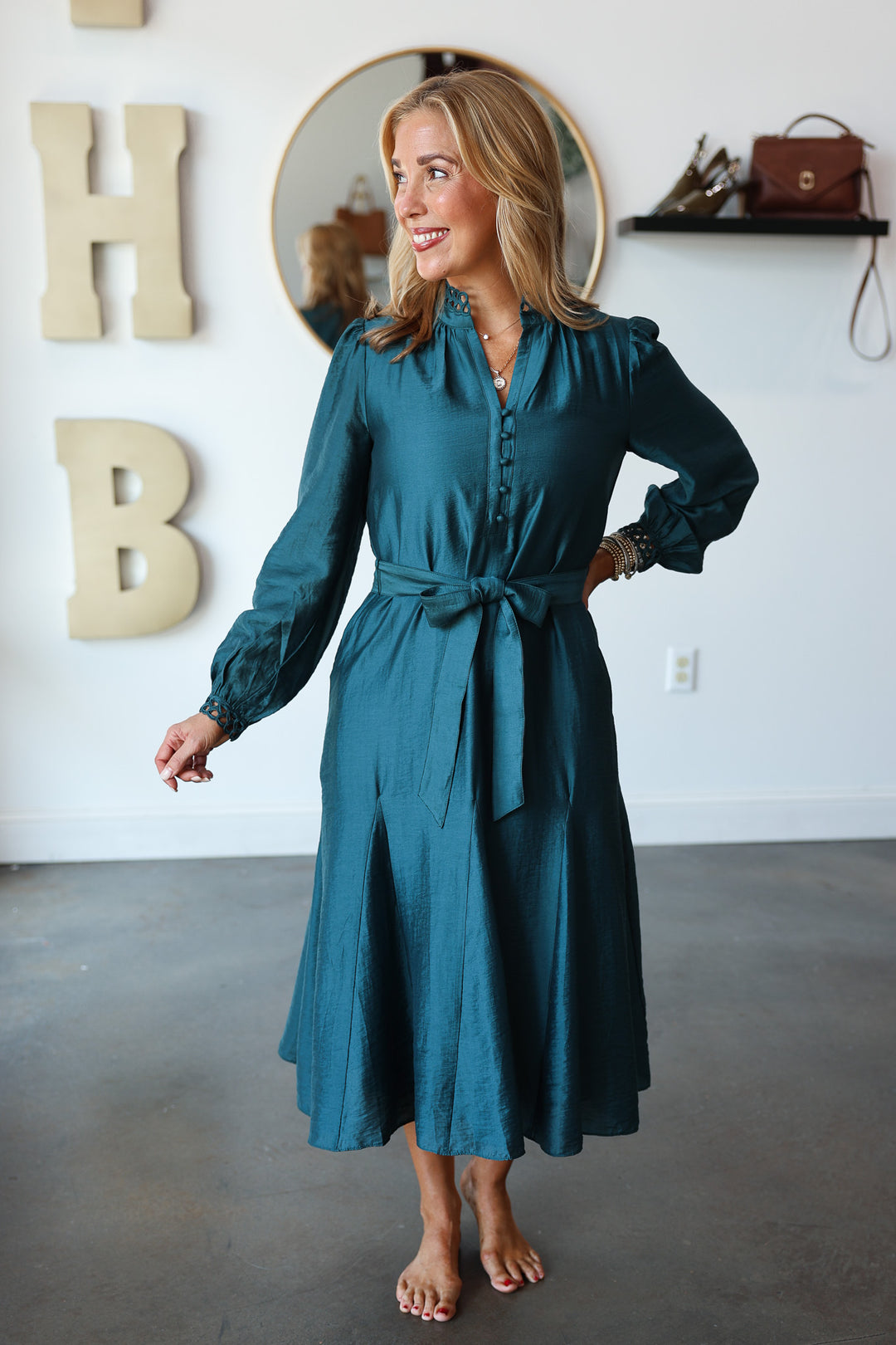 Embroidered Detail Dress - Dark Teal