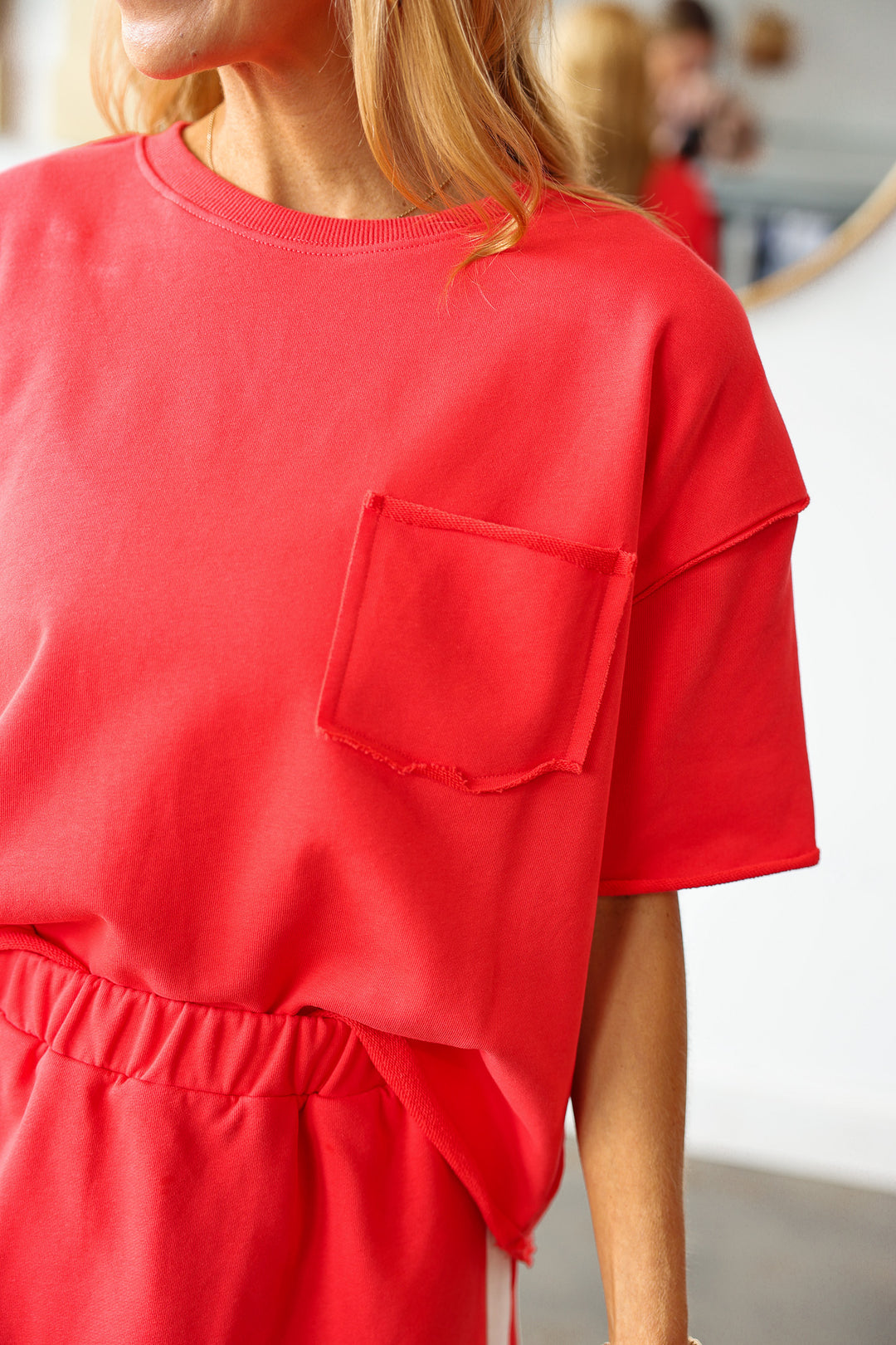 Raw Edge Boxy Tee - Red