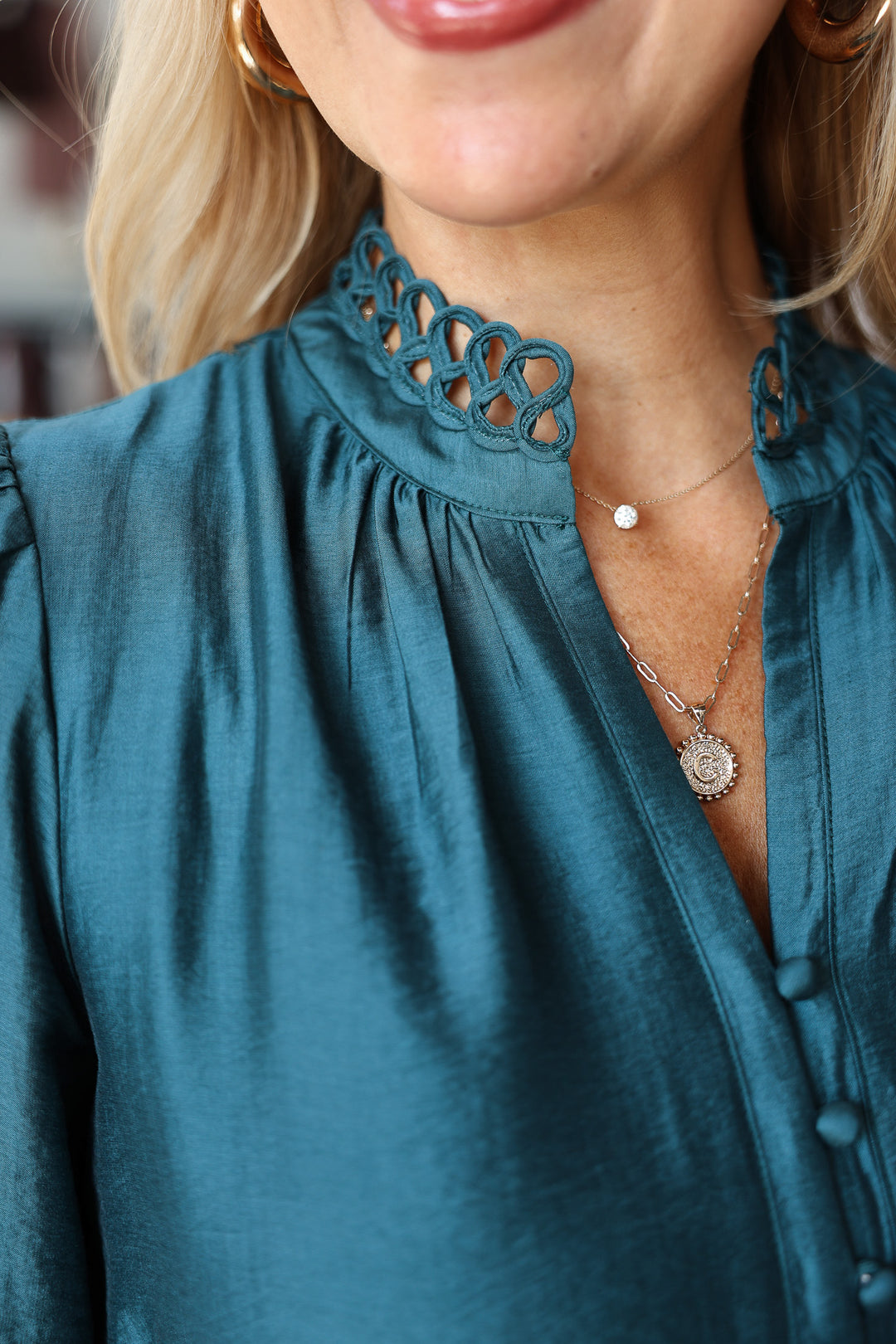 Embroidered Detail Dress - Dark Teal