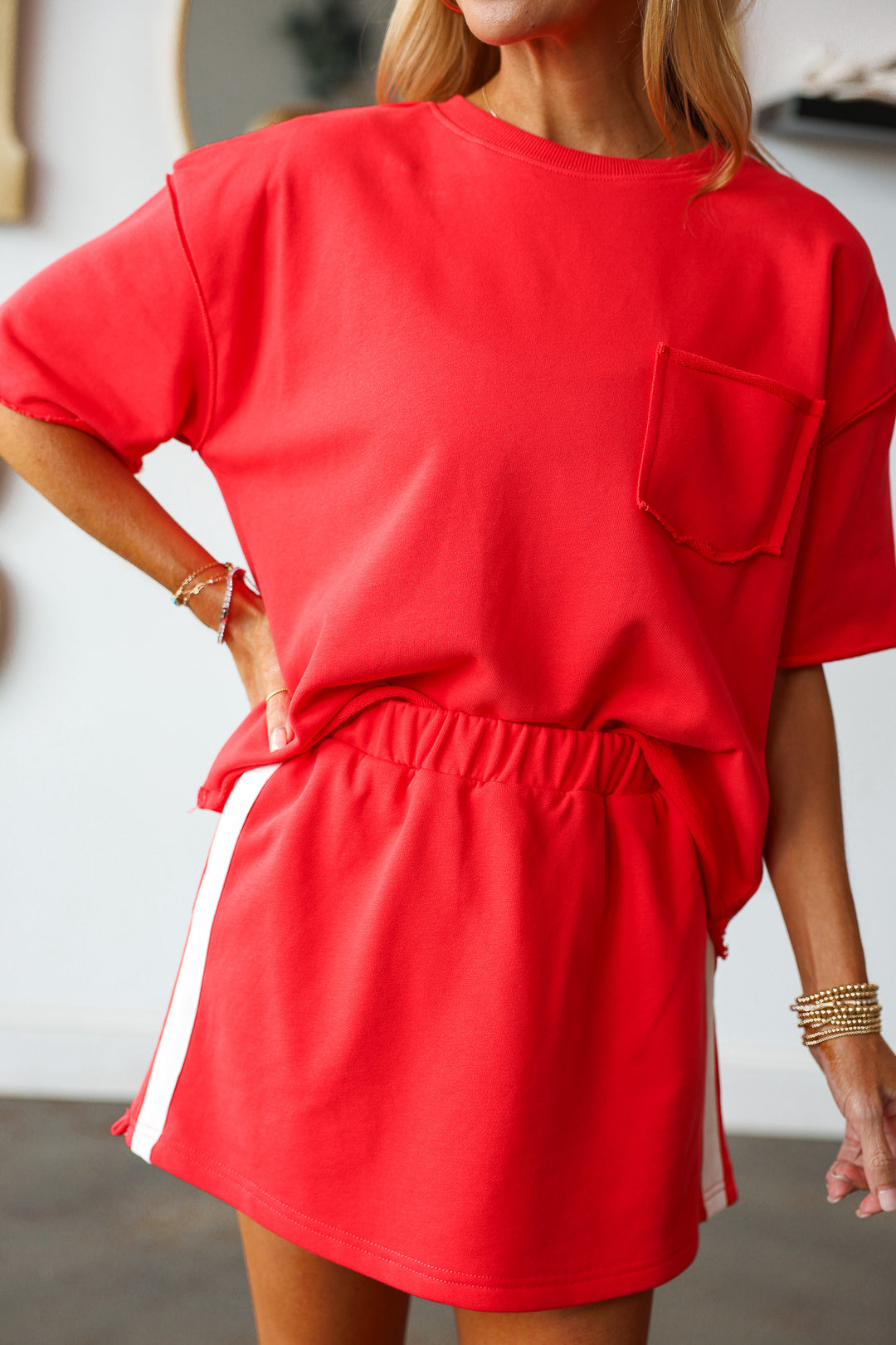 Side Stripe Skort - Red