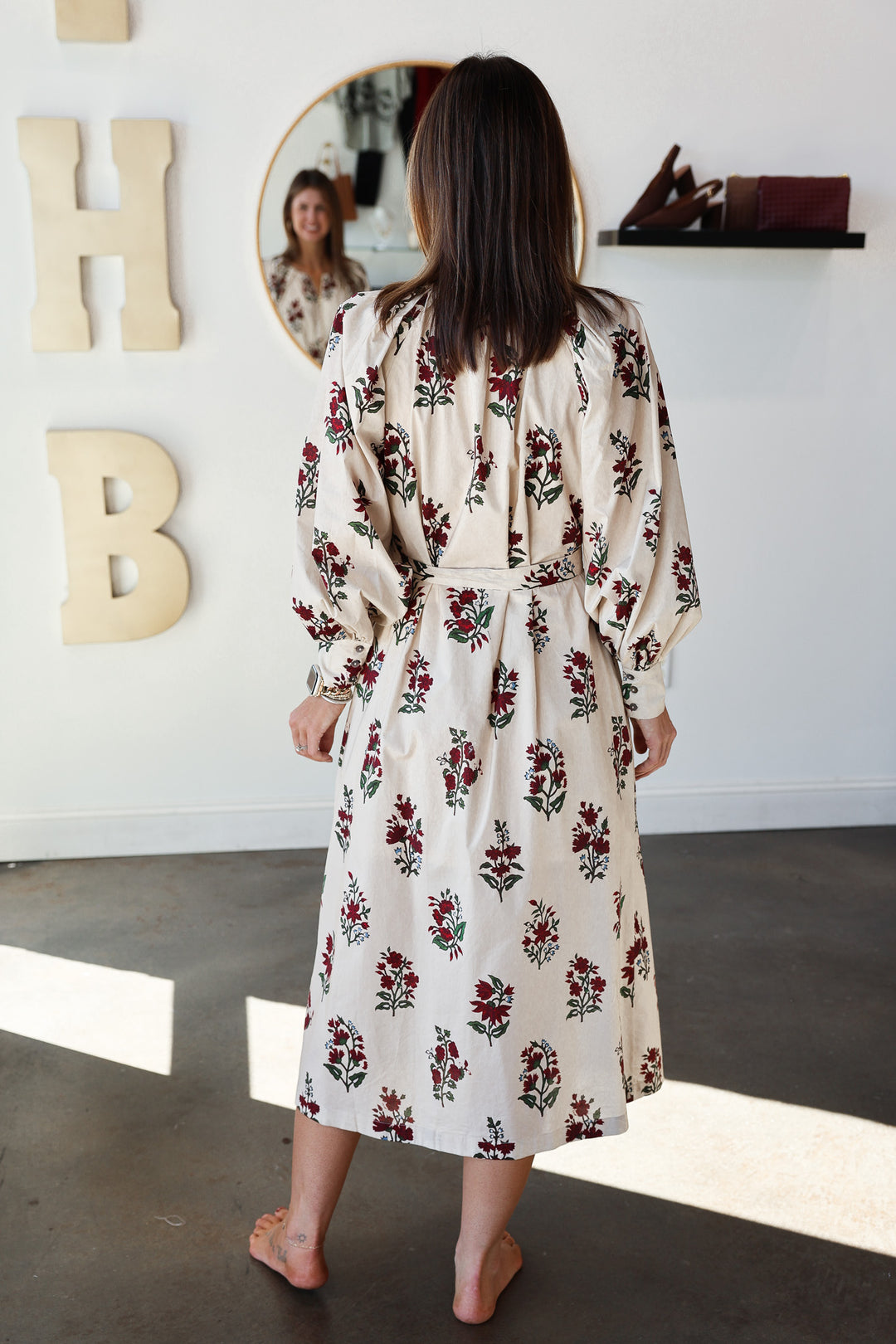 Floral Print Zipper Front Dress - Cream