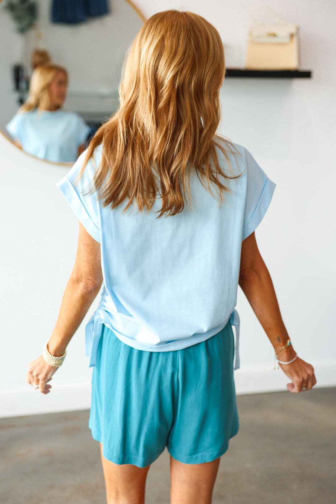 Side Scrunch Tee - Sky