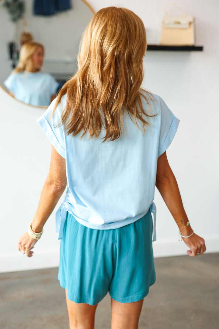 Side Scrunch Tee - Sky
