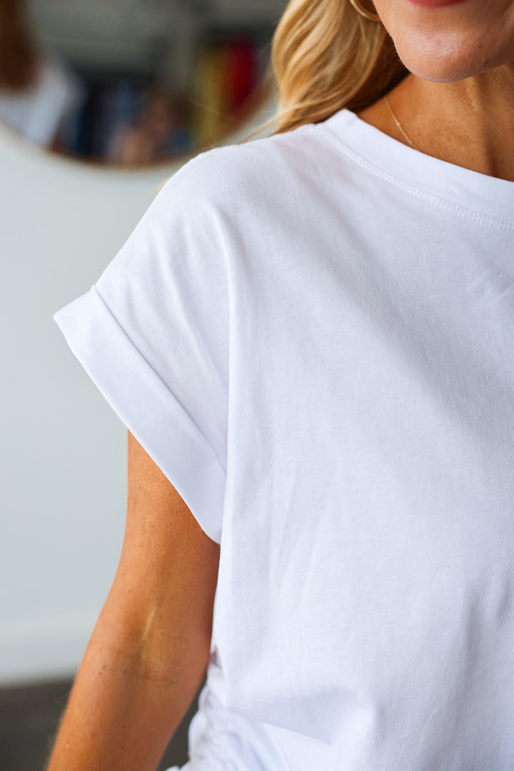 Side Scrunch Tee - White