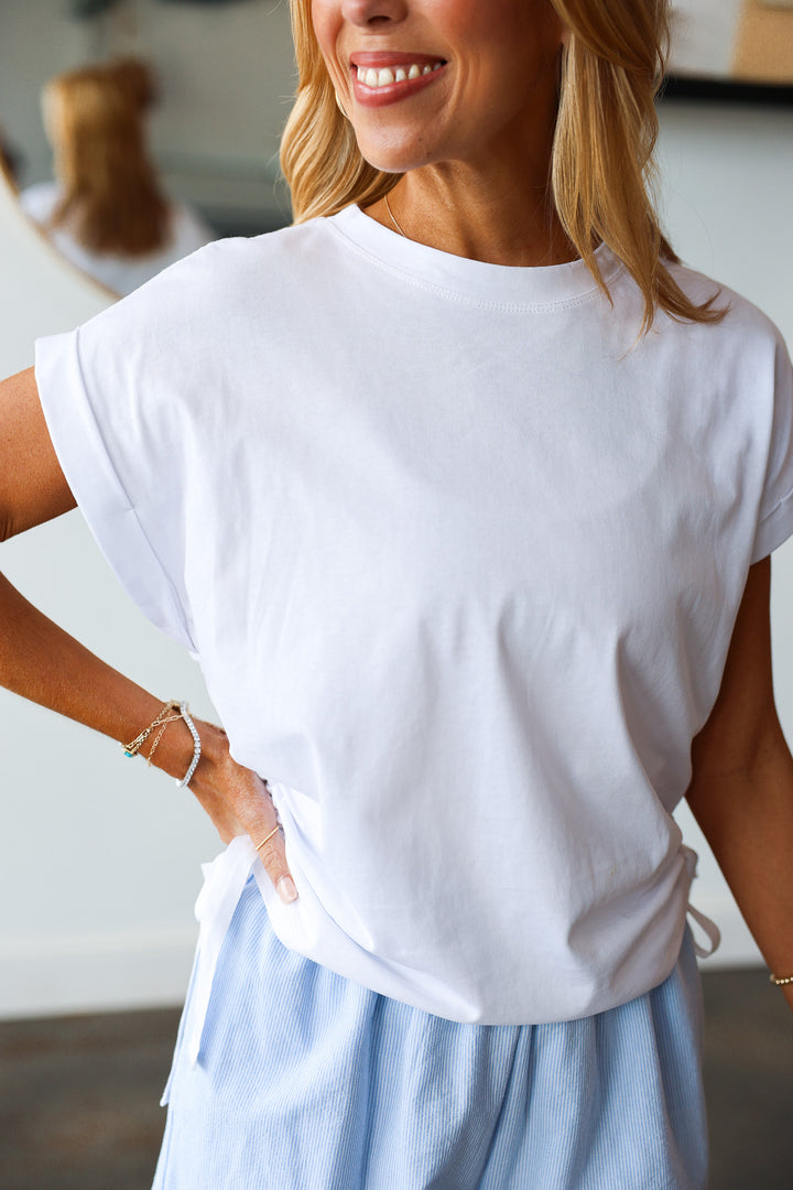 Side Scrunch Tee - White