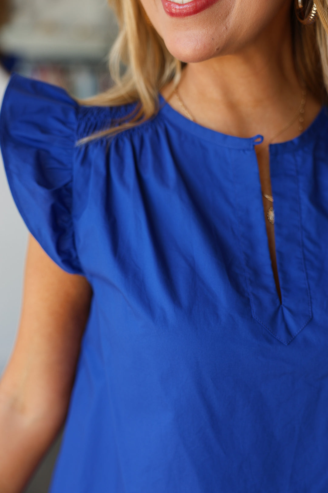 Smocked Shoulder Blouse - Blue