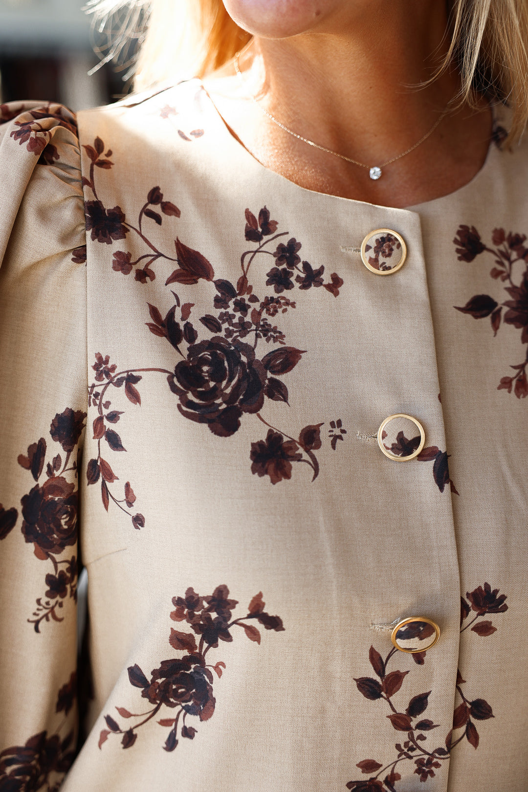 Floral Printed Shift Dress - Camel