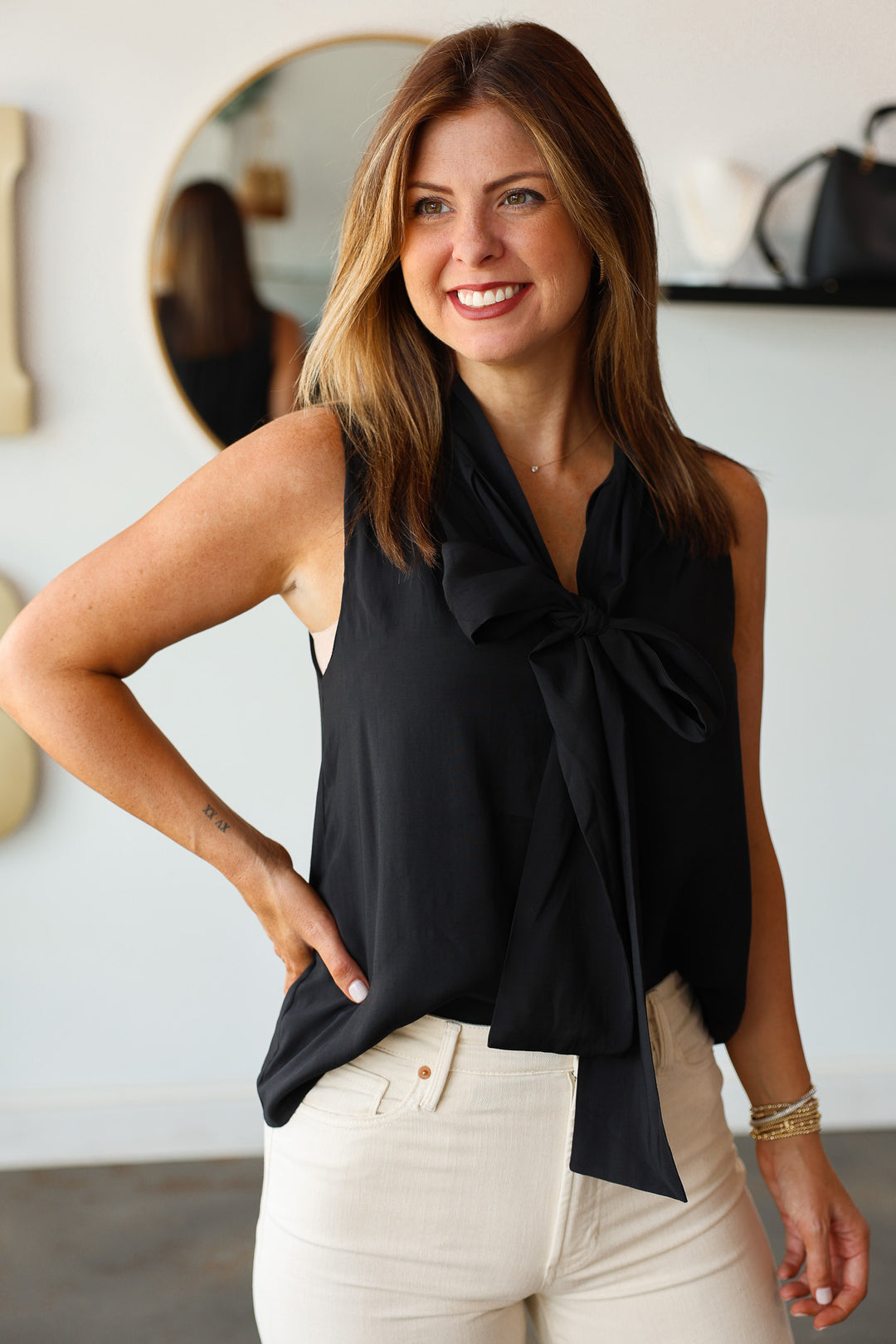 Tie Neck Top - Black