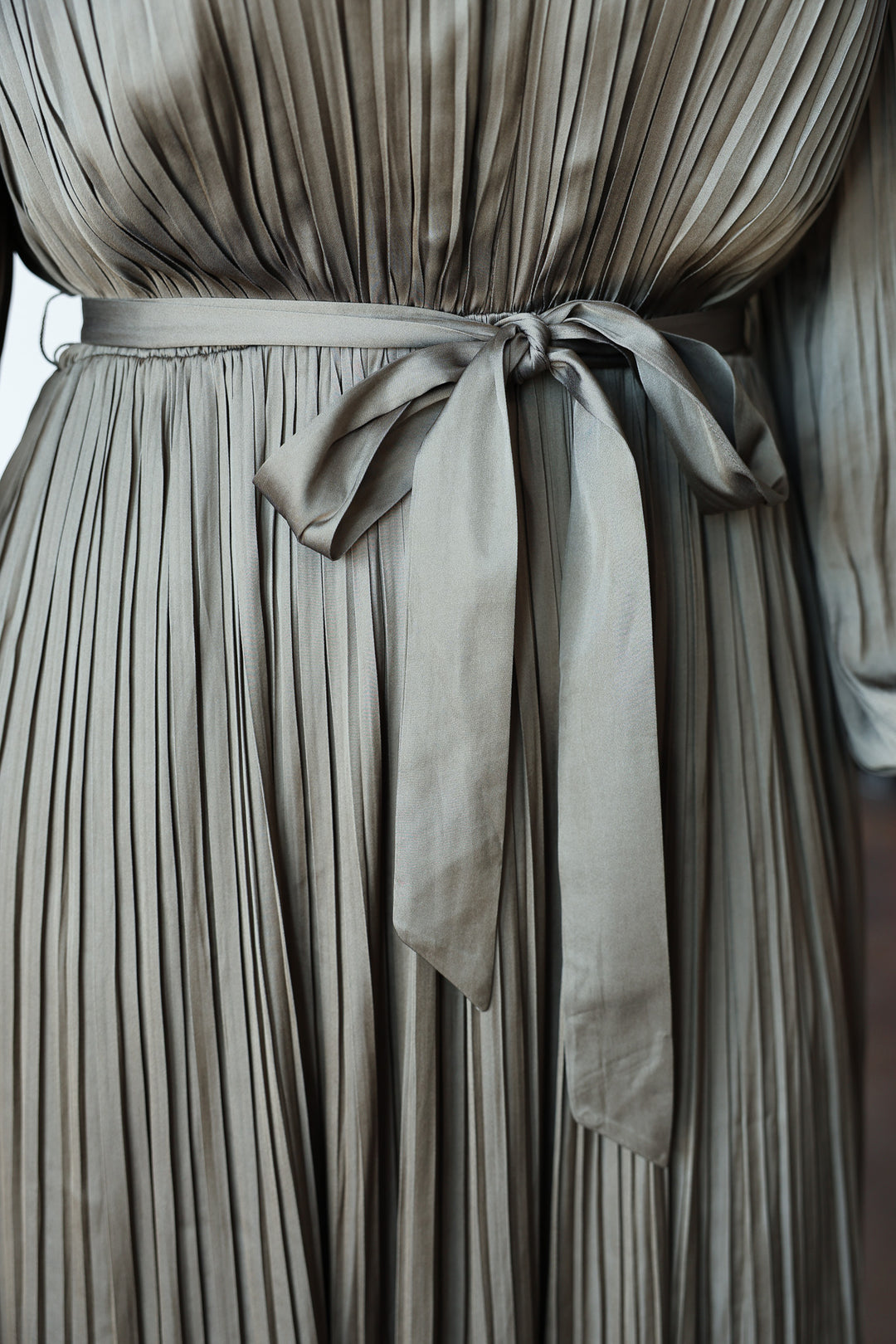 Pleated Midi Dress - Moss Gray