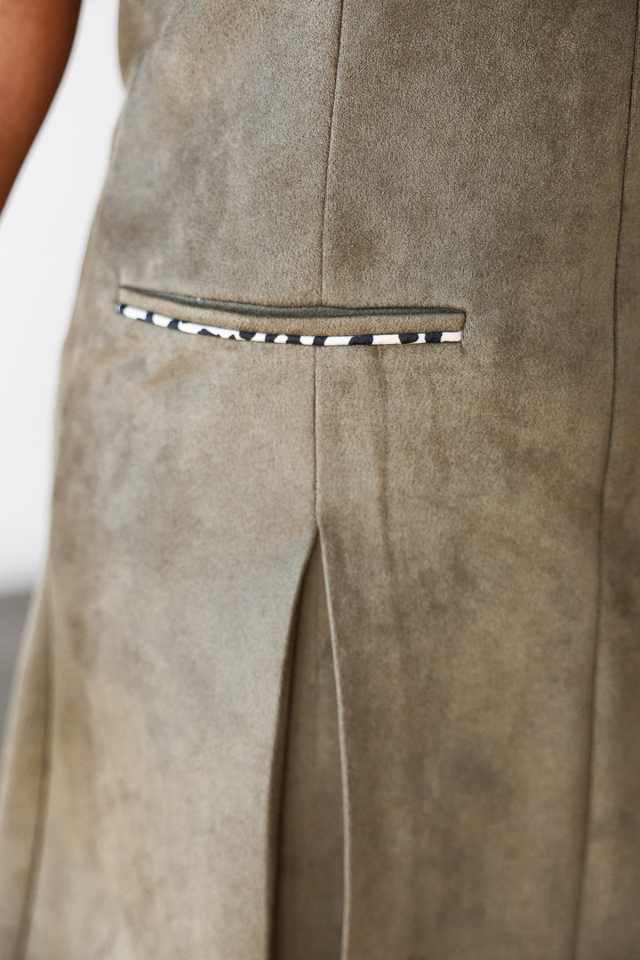 Leopard Trim Suede Dress